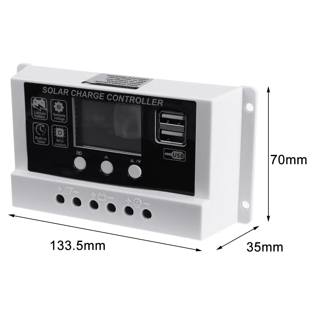 10A/20A/30A 12V/24V LCD Solar Charger Controller USB Dual Solar Panel Regulator