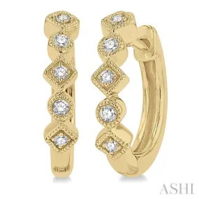 1/10 Ctw Circular & Rhombus Mount Round Cut Diamond Huggie Earrings in 10K Yellow Gold