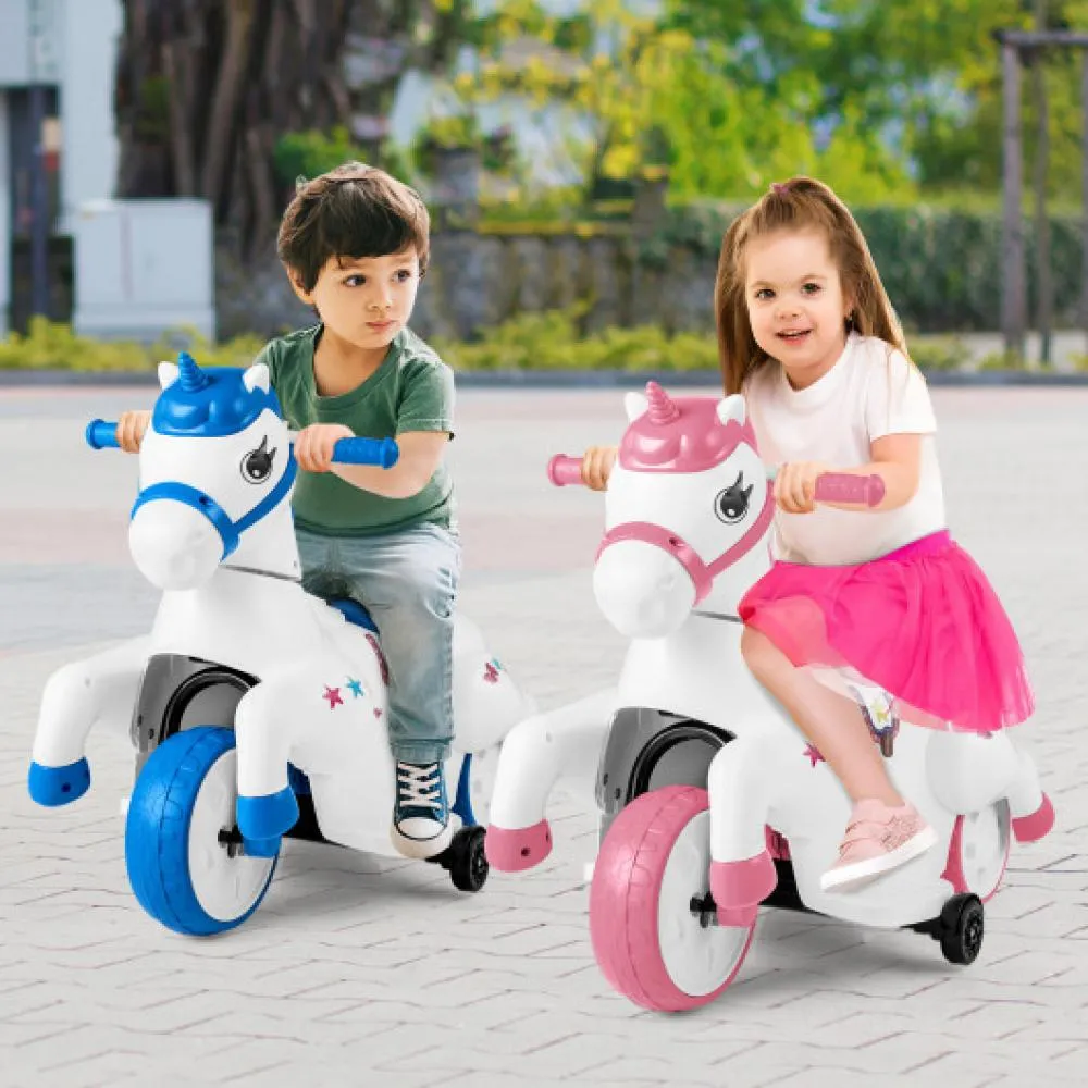 12V Unicorn Ride on Toy with Training Wheels and Horse Riding Mode-Pink