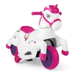 12V Unicorn Ride on Toy with Training Wheels and Horse Riding Mode-Rose Red