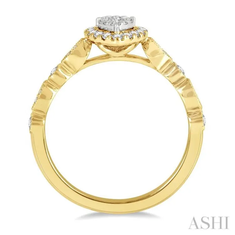 1/3 ctw Lattice Pear Shape Lovebright Round Cut Diamond Engagement Ring in 14K Yellow and White Gold