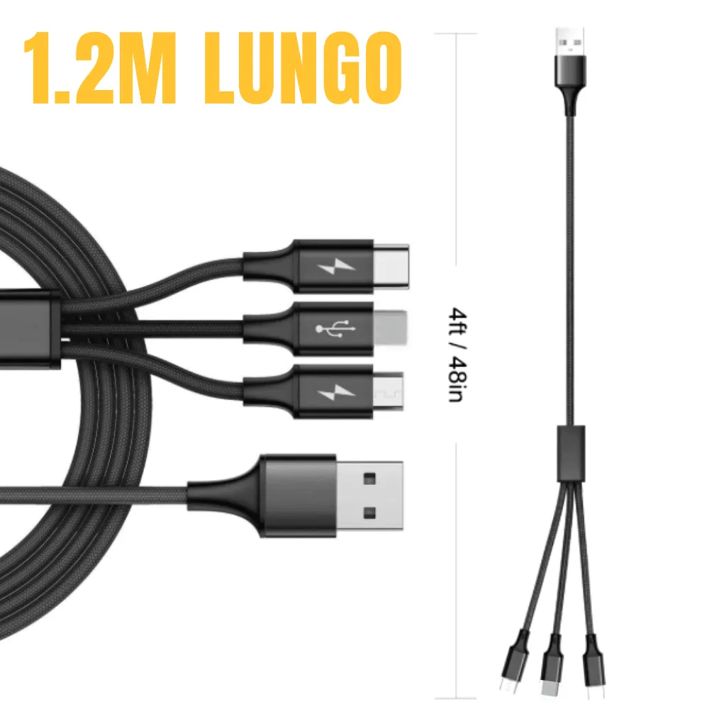 3-in-1 Nylon Braided 4FT 3A Charging Cable (8Pin, Type-C, Micro USB)