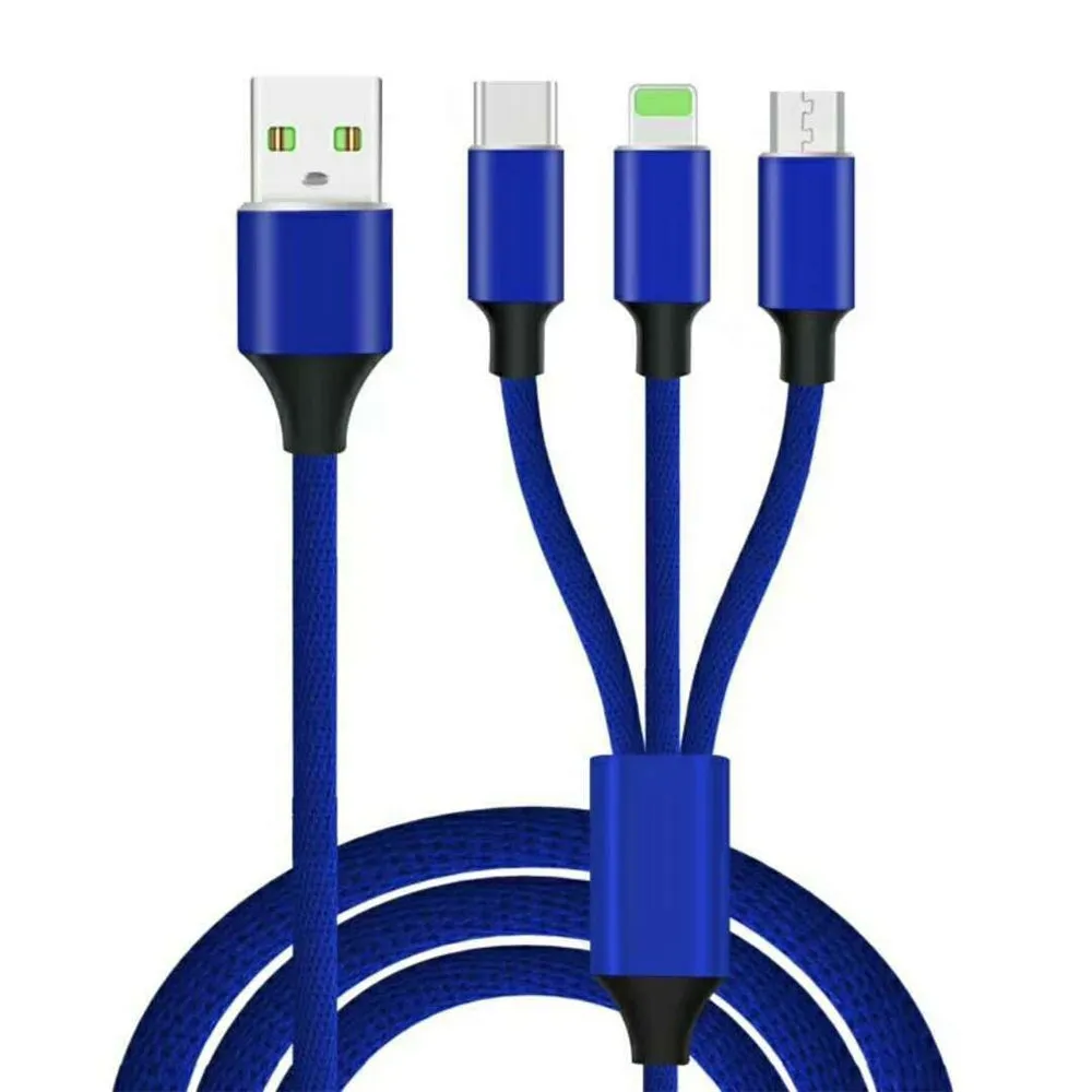 3 in 1  Type-C   8 Pin   Micro USB Data Charging Cable 3 USB Fast Wall Charger for iPhone / Samsung / Huawei