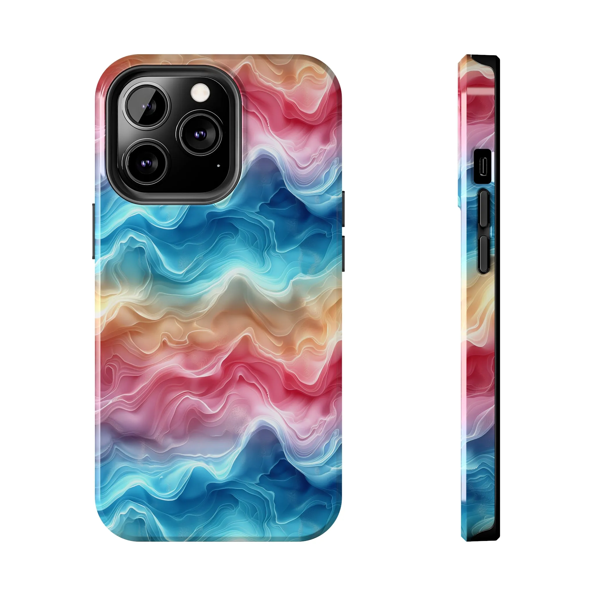 3D pastel waves pattern iPhone Case, Aesthetic Phone Cover, Artsy 3D Design, Protective Phone Cover compatible with a large variety of iPhone models, Phone Case, Gift