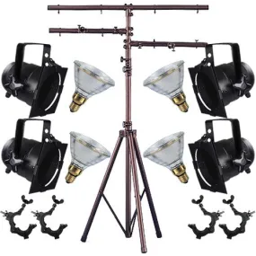 4 Black Short PAR CAN 38 120w PAR38 Flood O-Clamp Stand 4525