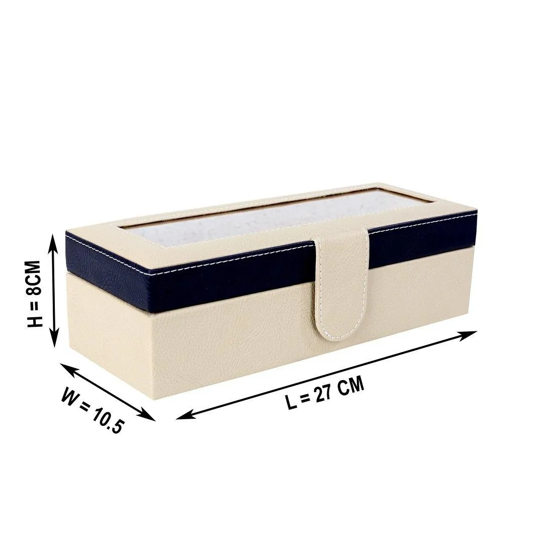 4 Slots Stylish Beige Watch Box with Viewing Window