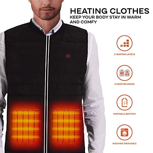 5V Heated Vest with battery pack,USB Charging Lightweight Heated Jacket,Heating Clothing Size Adjustable for Men Male