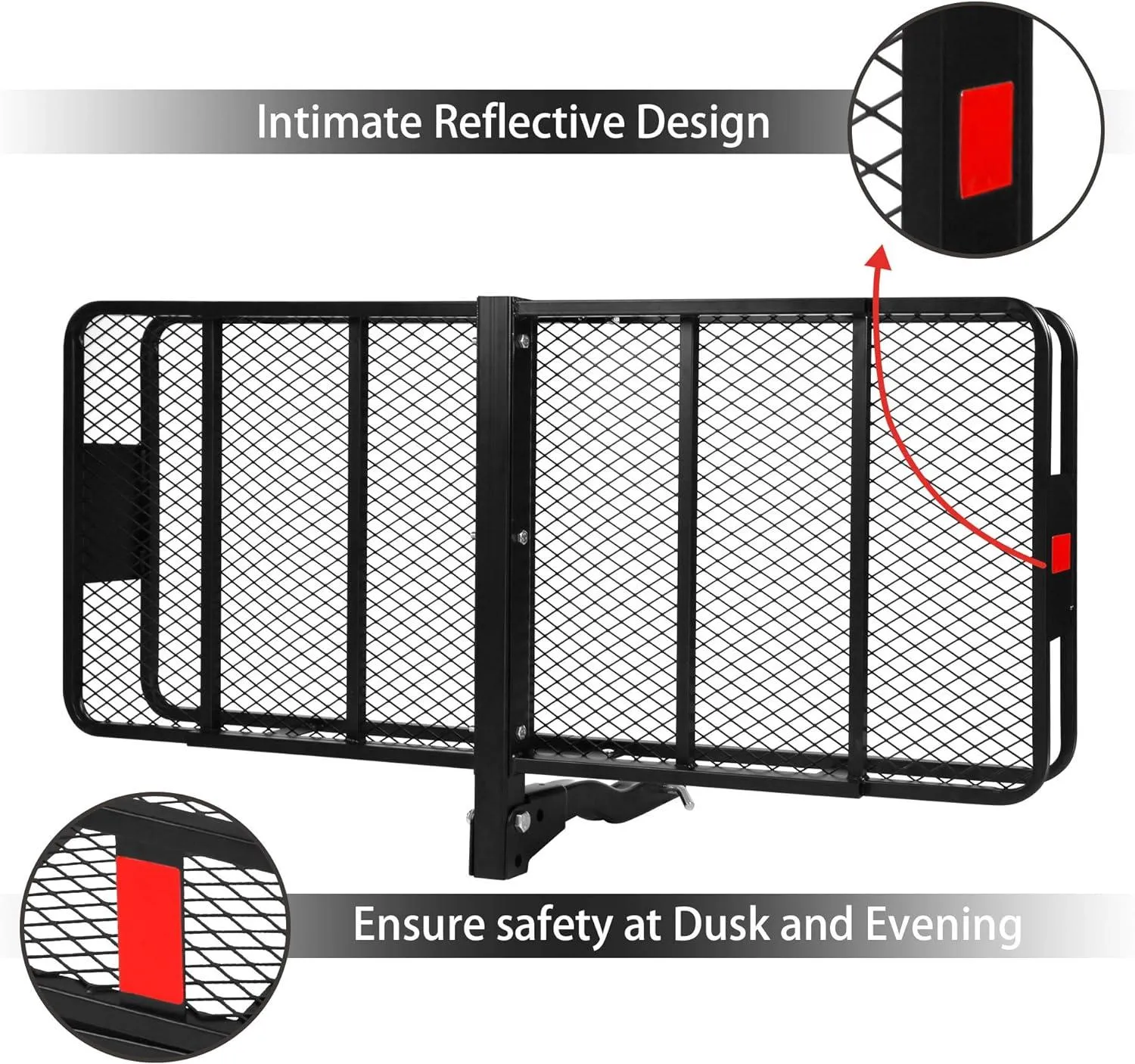 60"x 24"x 6.5" Hitch Mount Steel Cargo Carrier Basket Folding Cargo Rack with 2" Receiver, Black