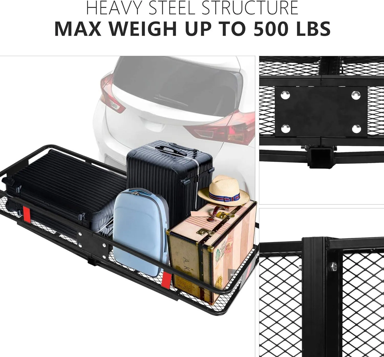 60"x 24"x 6.5" Hitch Mount Steel Cargo Carrier Basket Folding Cargo Rack with 2" Receiver, Black