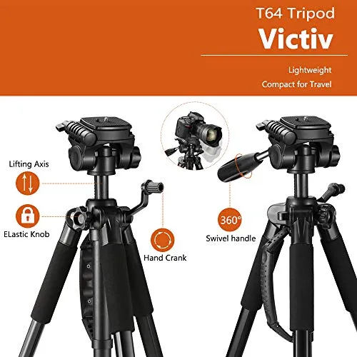 64-inch Tripod, Ultra Stable Aluminum Tripod Stand for Camera & Cell Phone with Phone Tripod Mount and Remote Shutter, Ideal for Videos, Vlogs and Social Media Live - Black