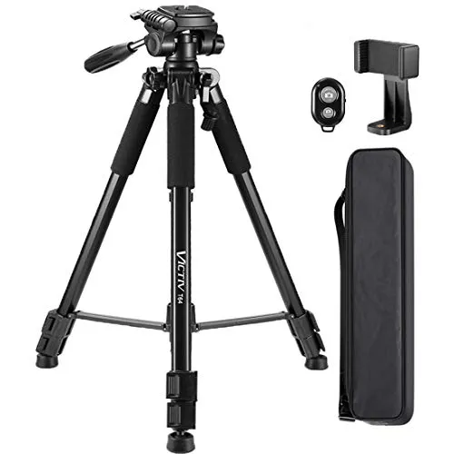 64-inch Tripod, Ultra Stable Aluminum Tripod Stand for Camera & Cell Phone with Phone Tripod Mount and Remote Shutter, Ideal for Videos, Vlogs and Social Media Live - Black