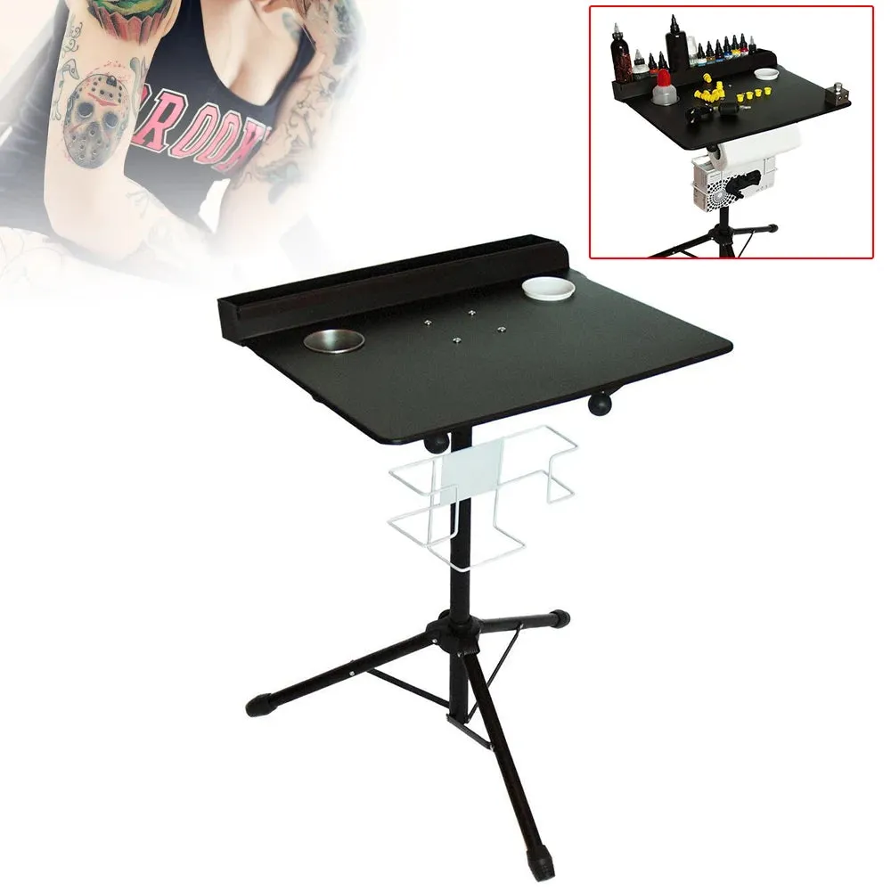 Adjustable Metal Tattoo Workstation with Storage Shelf for Studio and Mobile Use