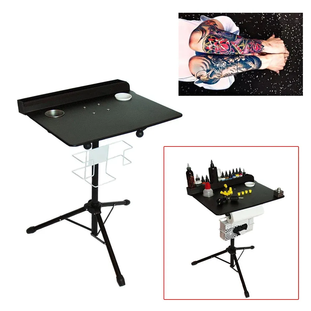 Adjustable Metal Tattoo Workstation with Storage Shelf for Studio and Mobile Use