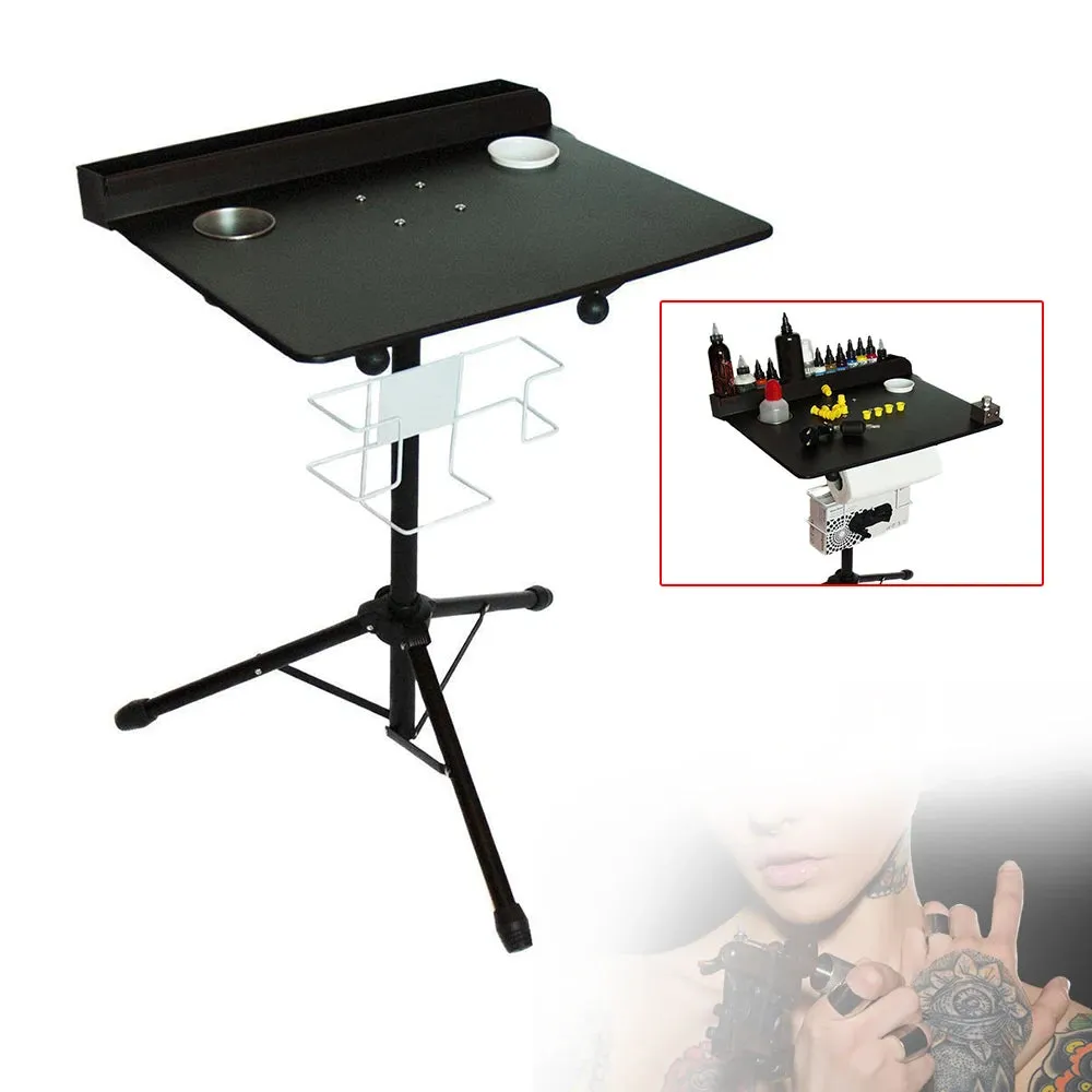 Adjustable Metal Tattoo Workstation with Storage Shelf for Studio and Mobile Use