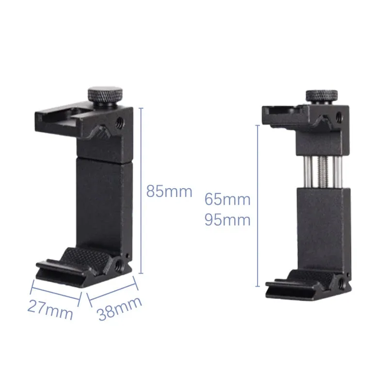 Aluminum Phone Tripod Mount Cold Shoe Mount Support Vertical And Horizontal Metal Phone Clip With Hot Shoe.