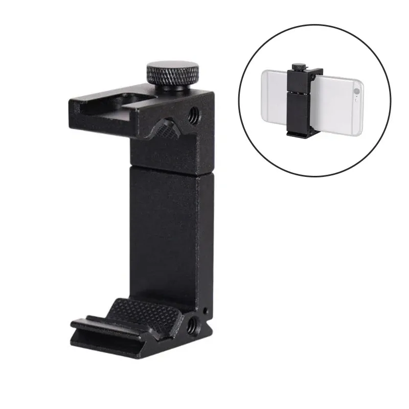 Aluminum Phone Tripod Mount Cold Shoe Mount Support Vertical And Horizontal Metal Phone Clip With Hot Shoe.