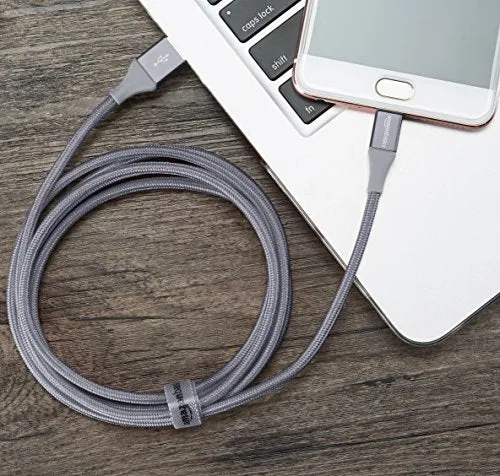 Amazon Basics Micro USB to USB-A 2.0 Fast Charging Cable, Nylon Braided Cord, 480Mbps Transfer Speed, 6 Foot, Dark Gray