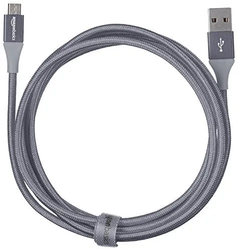 Amazon Basics Micro USB to USB-A 2.0 Fast Charging Cable, Nylon Braided Cord, 480Mbps Transfer Speed, 6 Foot, Dark Gray