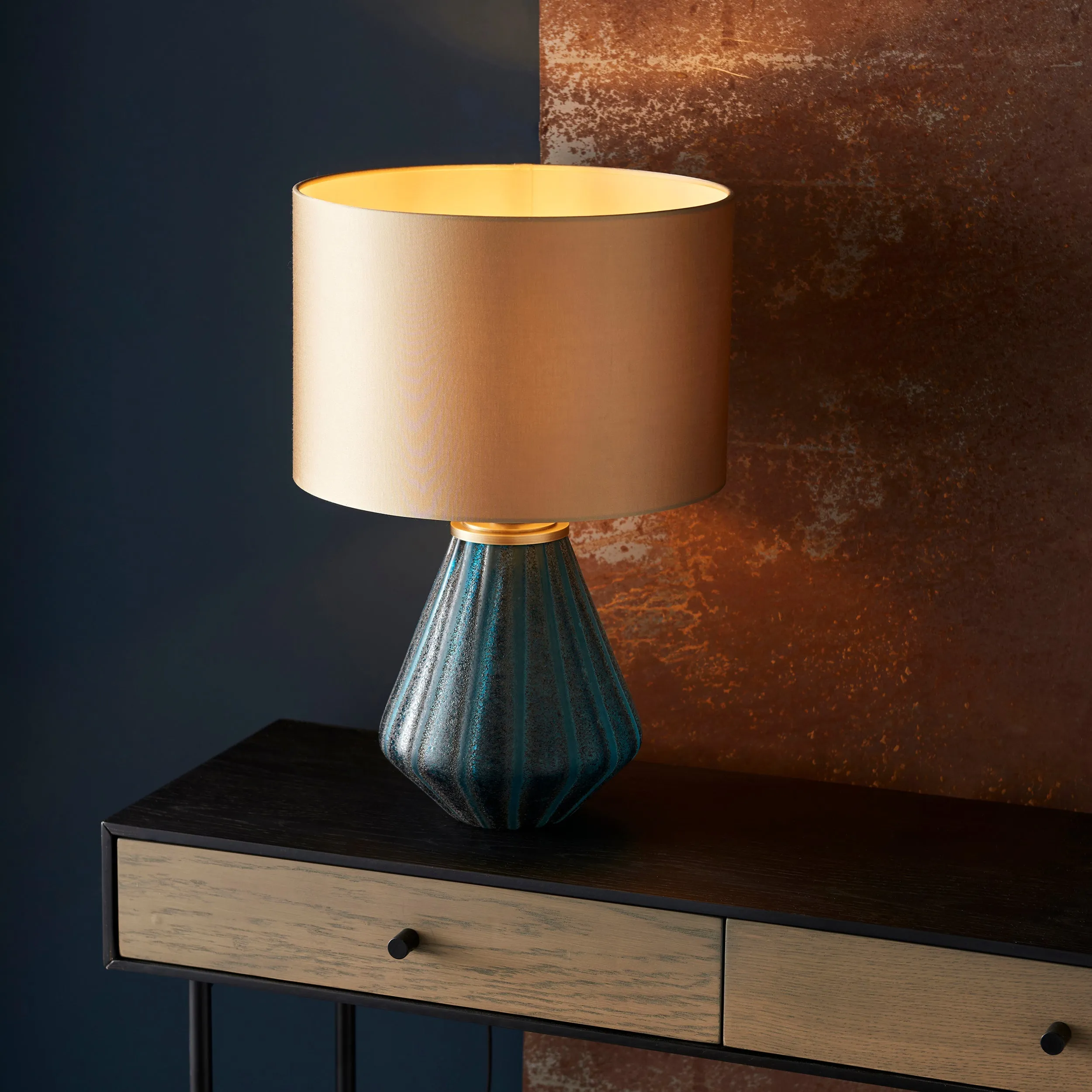 Amos Marina Turquoise Table Lamp with Gold Shade