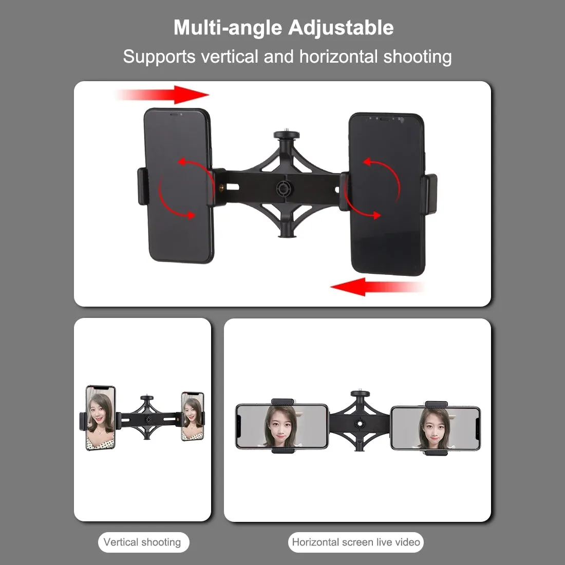 AMZER  Live Broadcast Kits 70cm Tripod Mount With 6.2 inch 16cm LED Ring & Live Broadcast Dual Phone Bracket - pack of 2