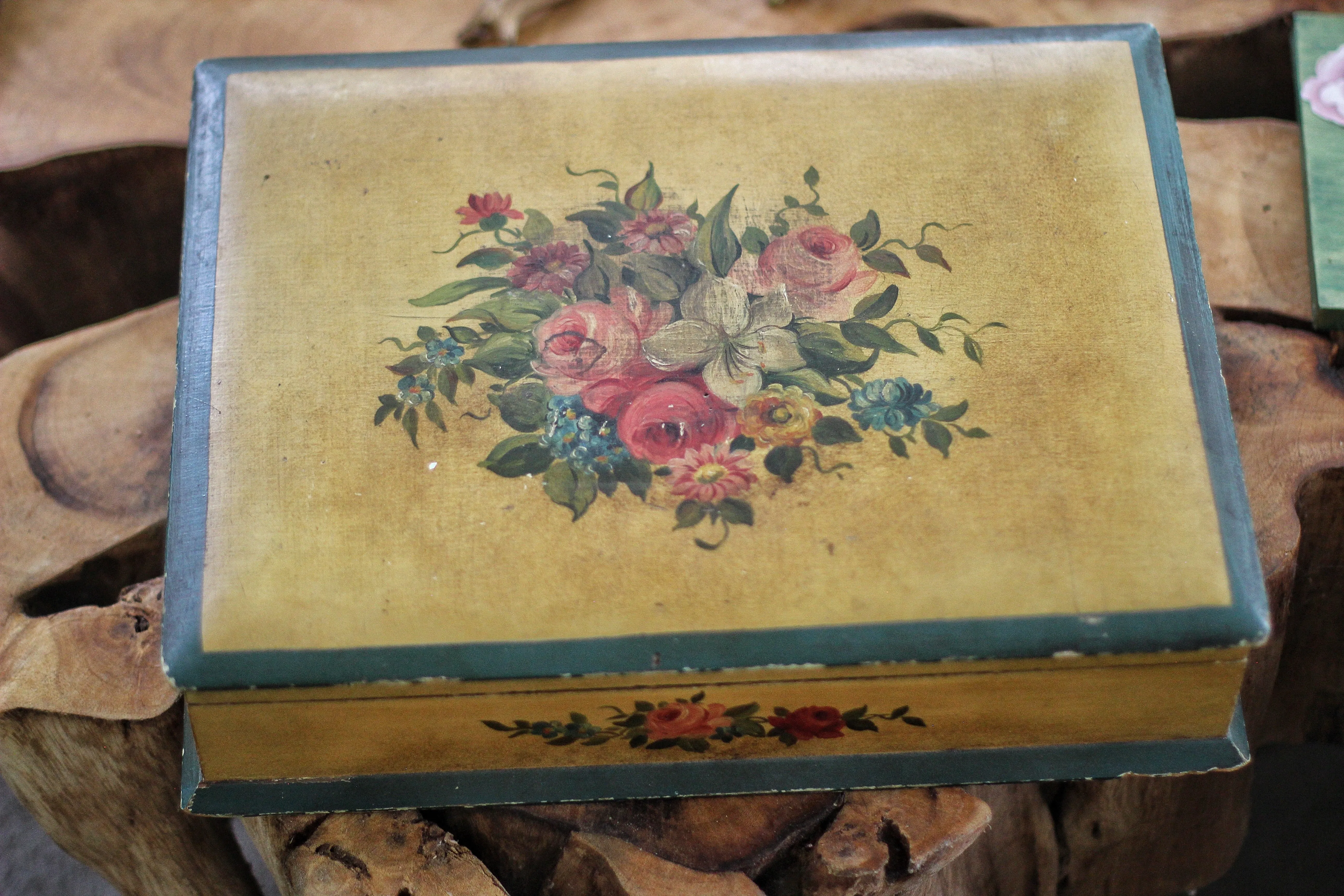 Antique Floral Wood Jewelry Box