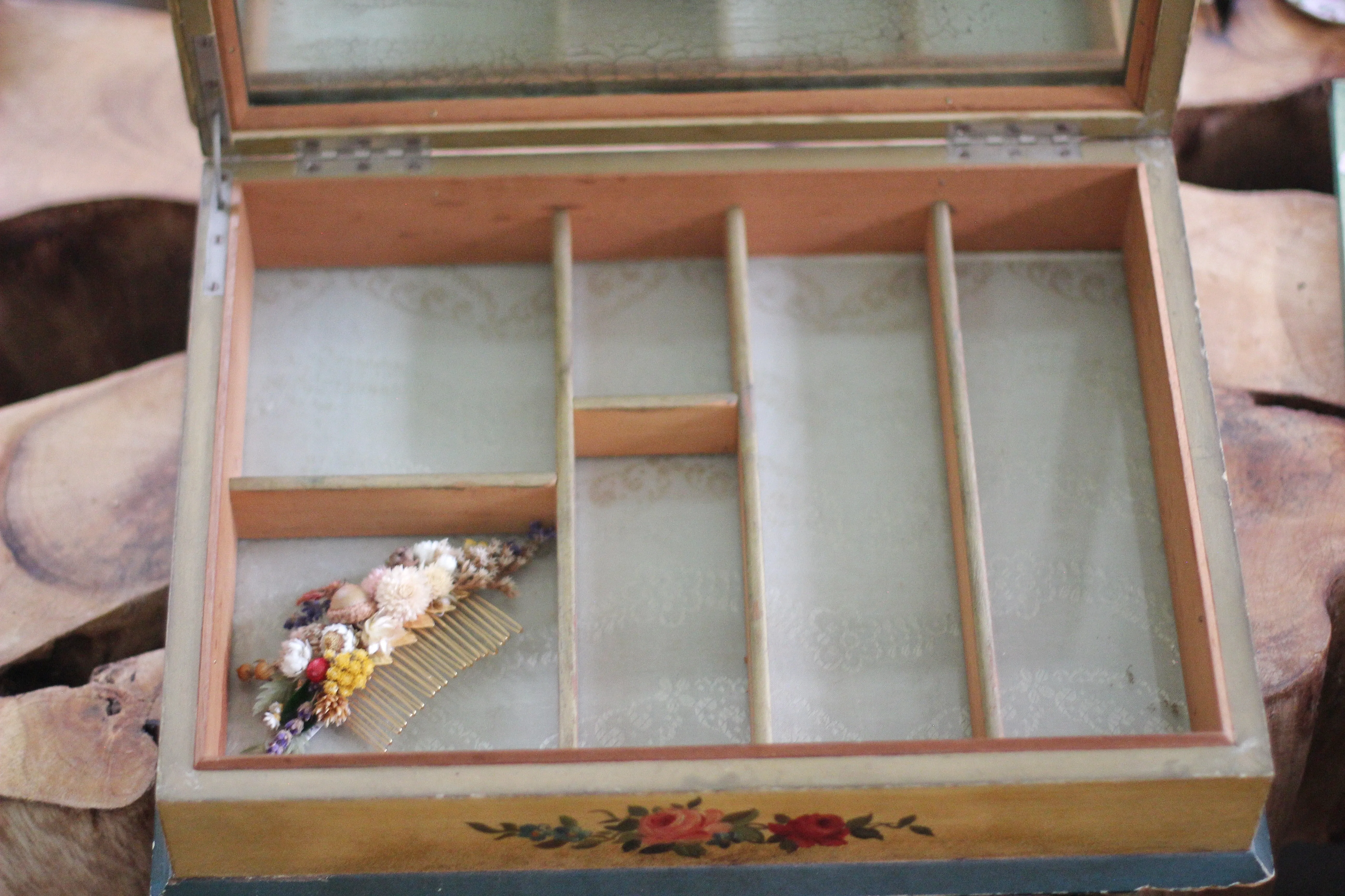 Antique Floral Wood Jewelry Box