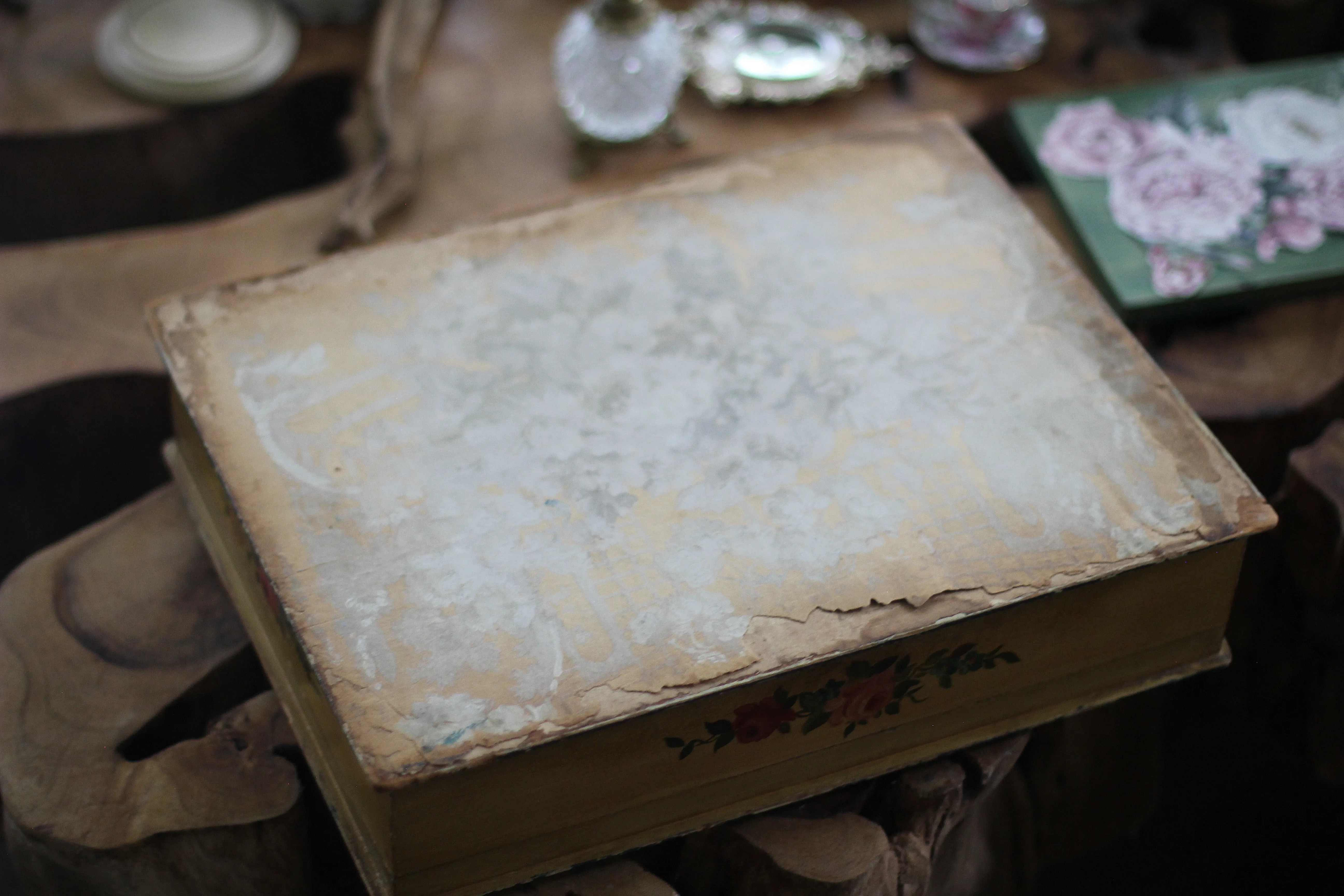 Antique Floral Wood Jewelry Box