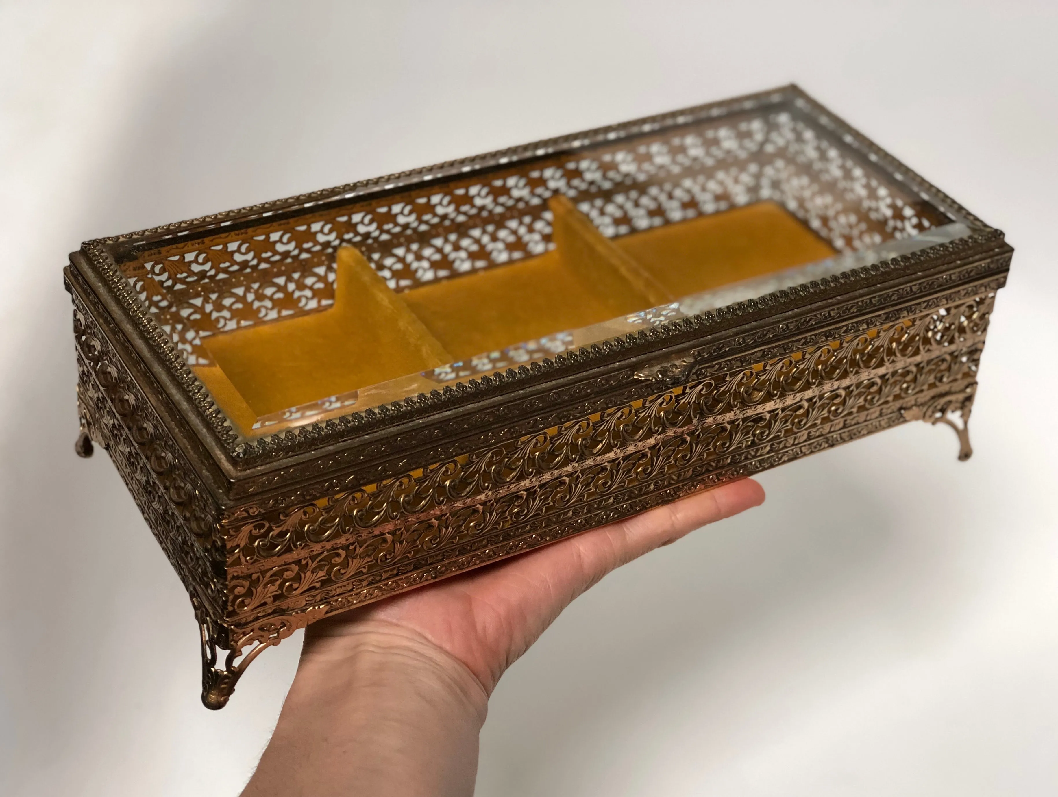 Antique Large 3 dividers Jewelry Box