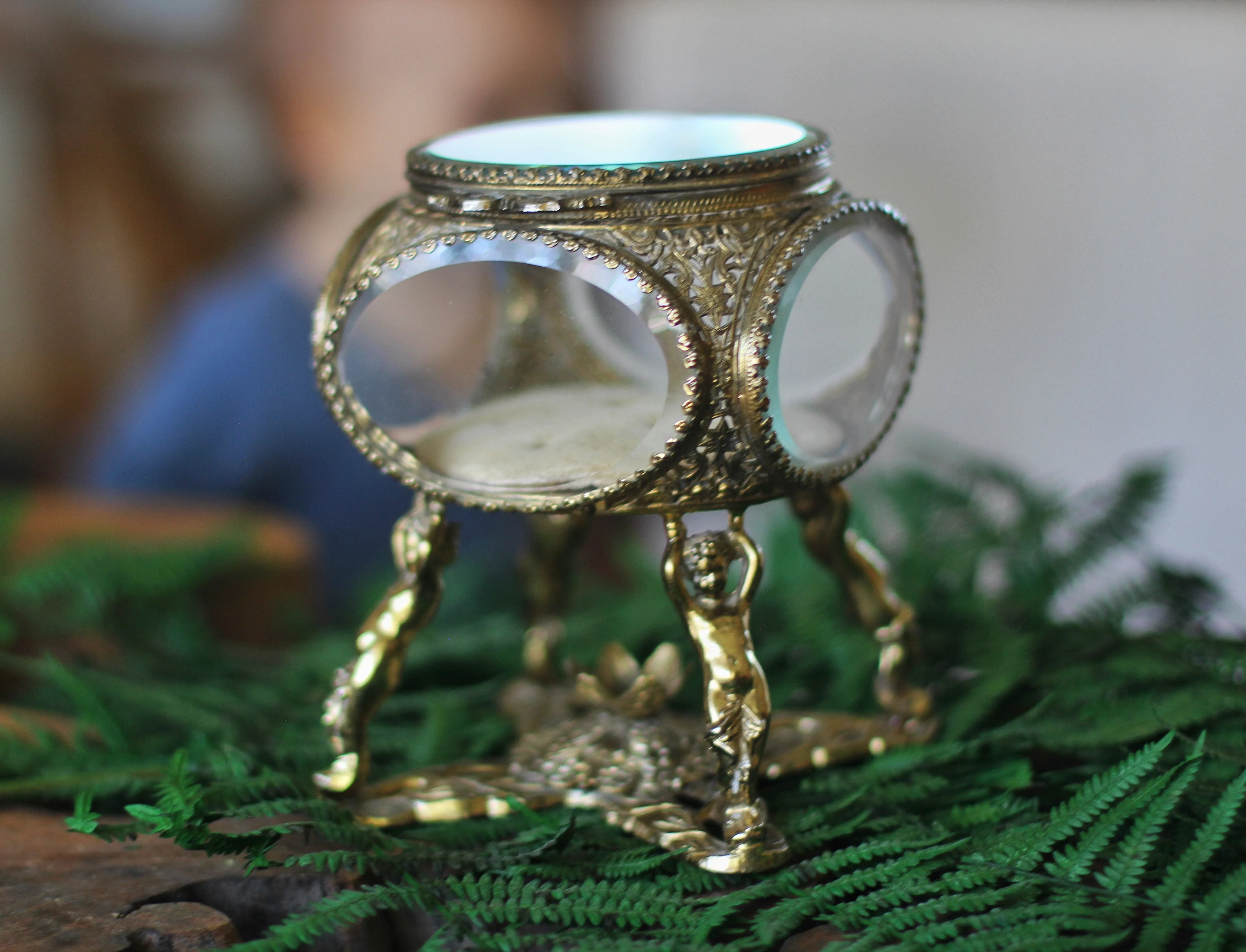 Antique Pedestal Cherubs Jewelry Box