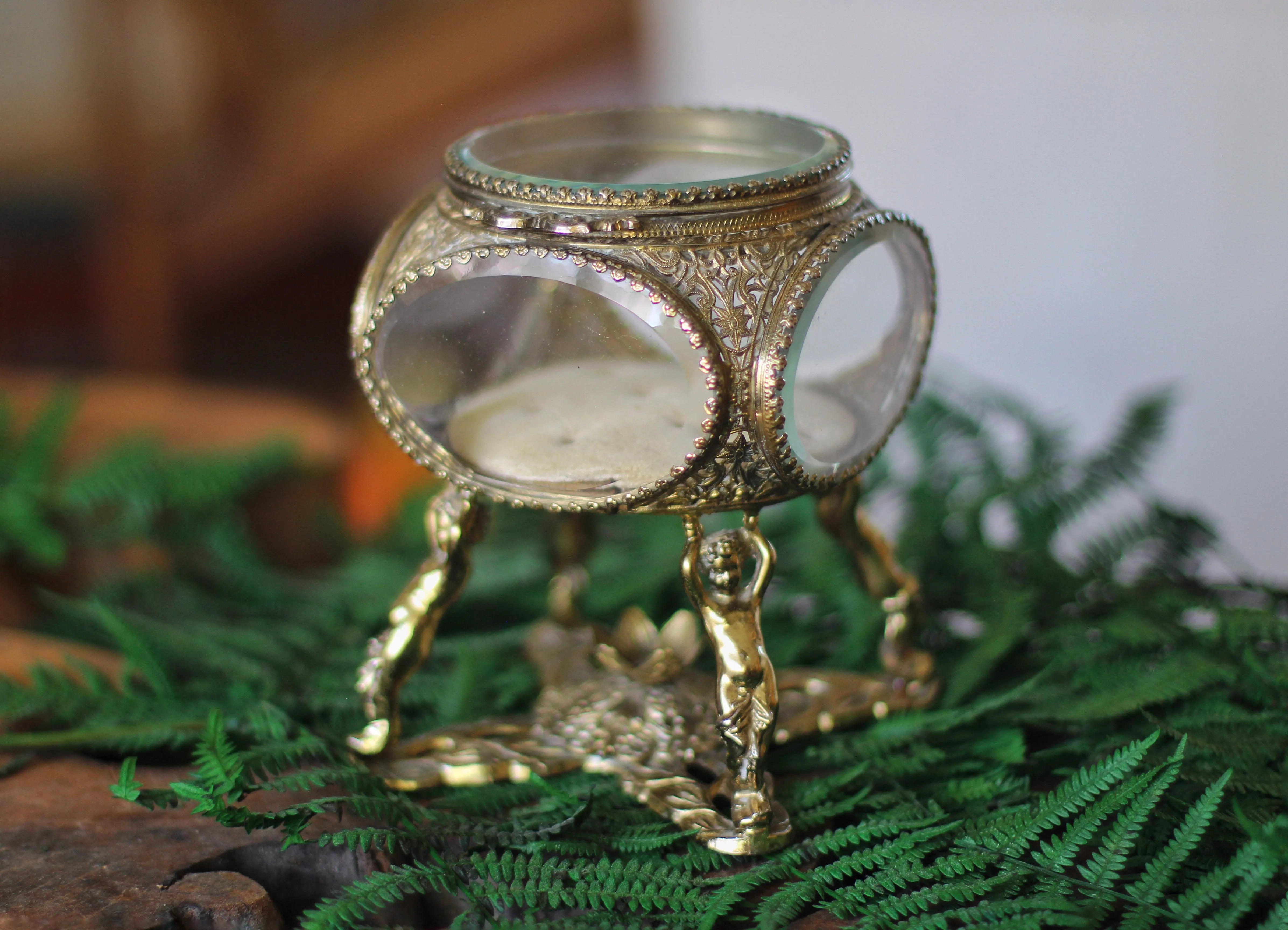 Antique Pedestal Cherubs Jewelry Box