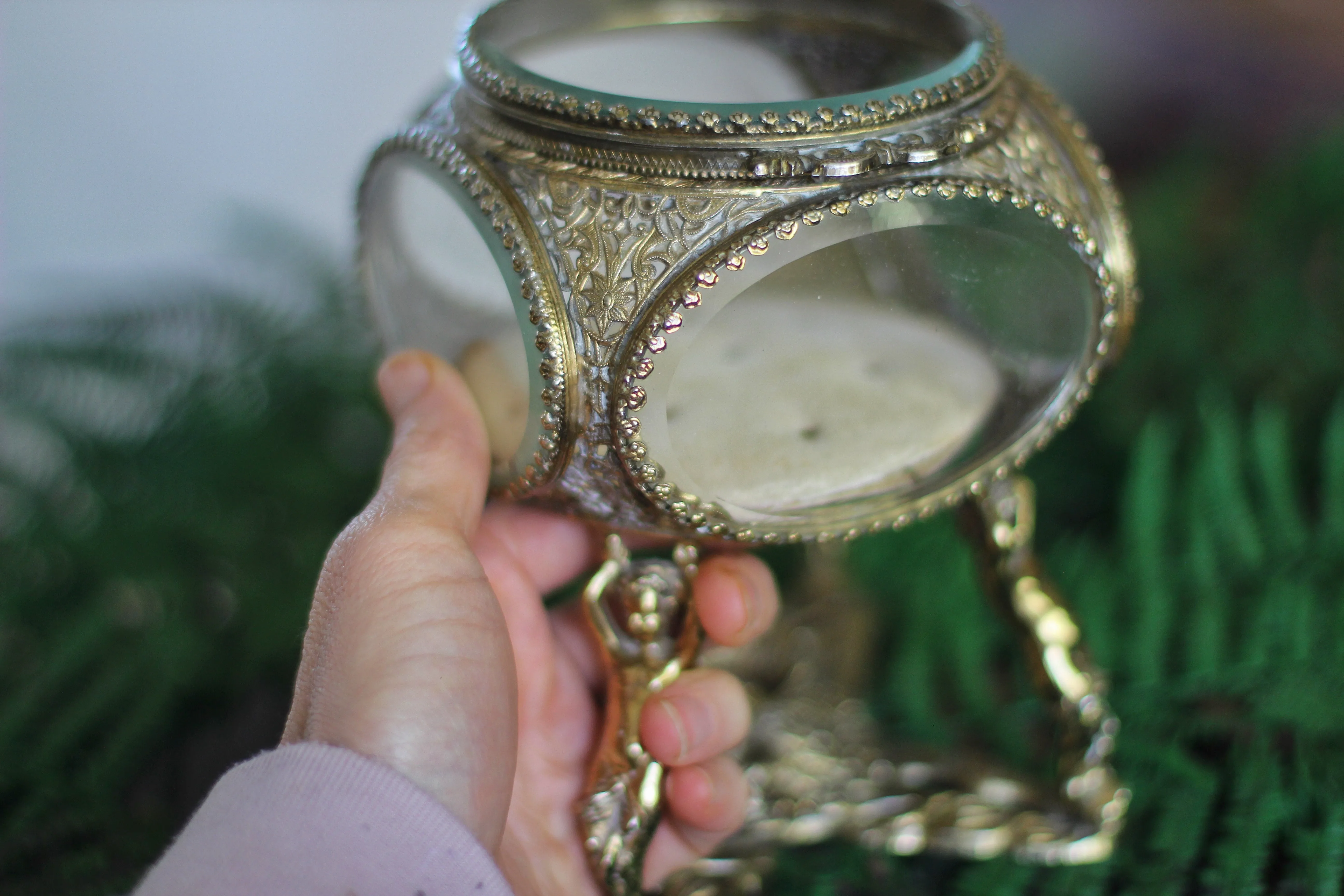 Antique Pedestal Cherubs Jewelry Box