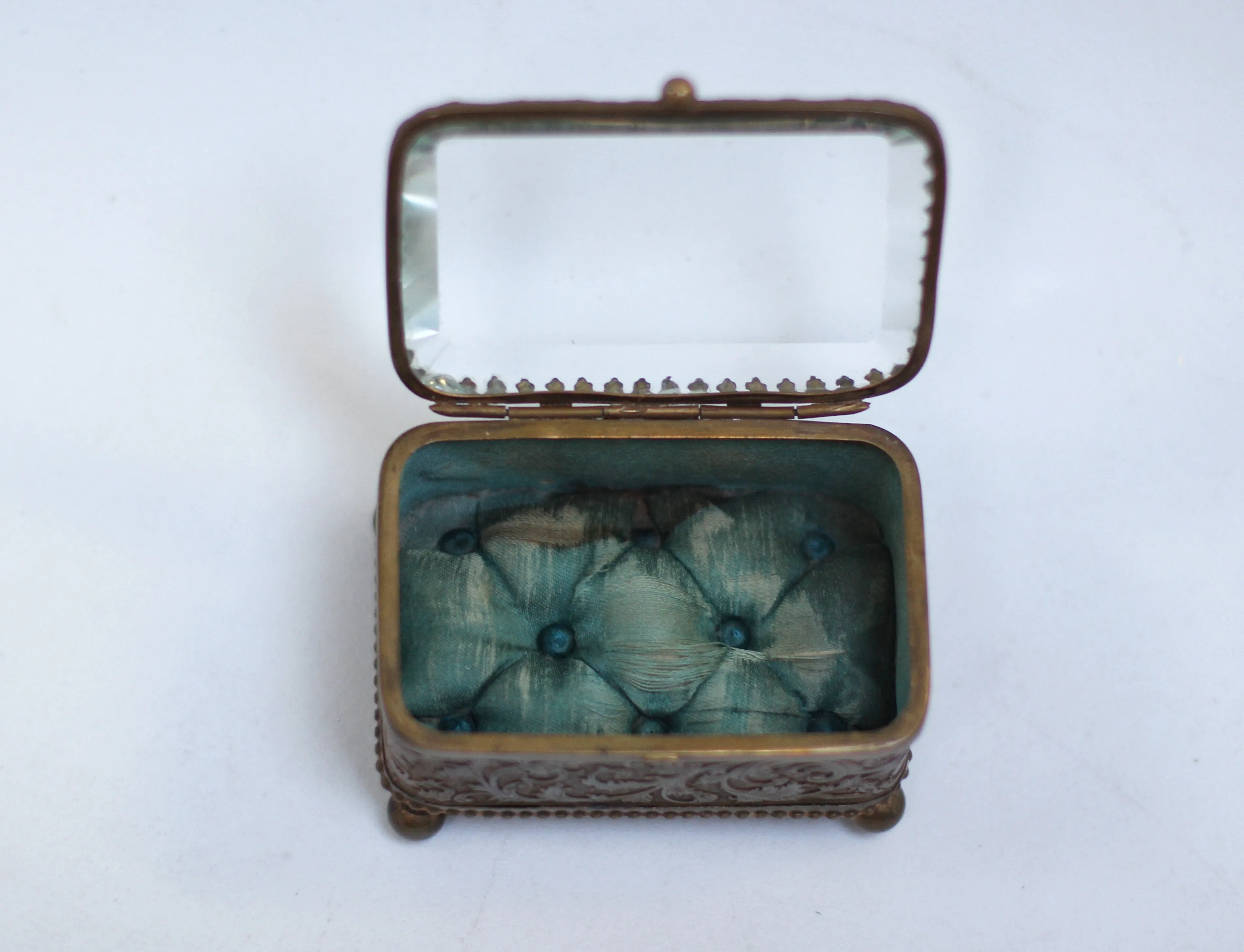 Antique Small blue tuft Jewelry Box