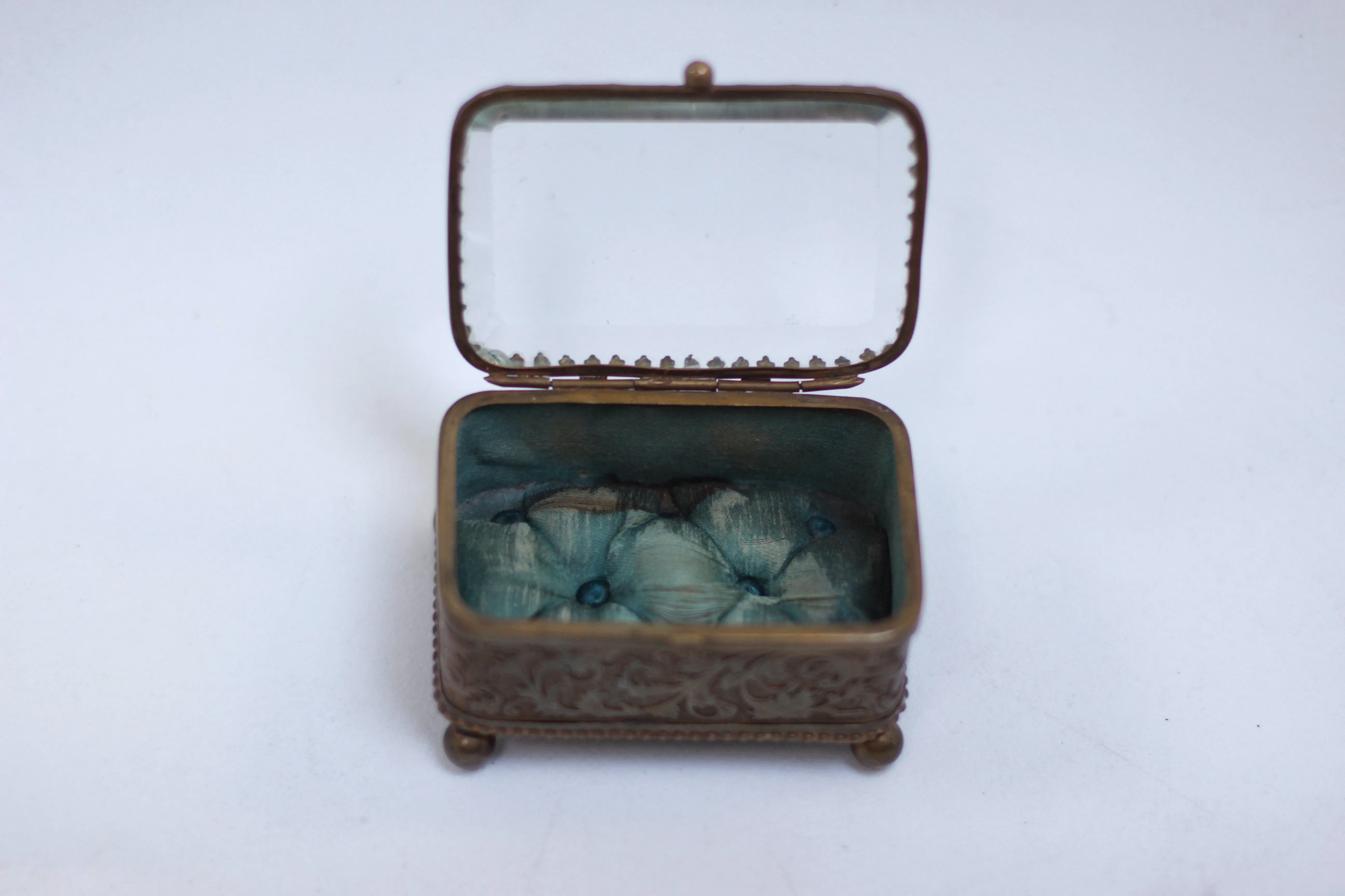 Antique Small blue tuft Jewelry Box