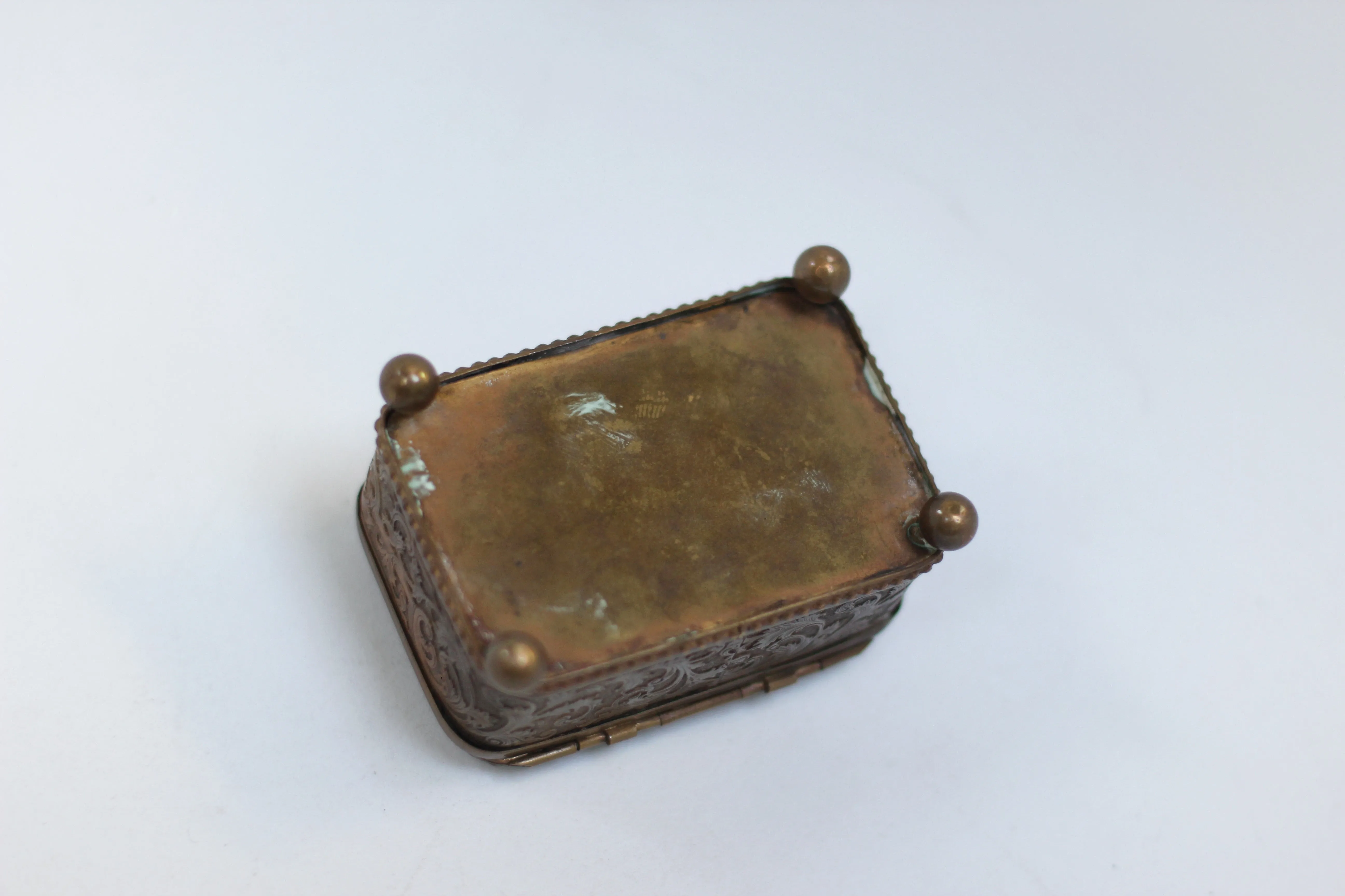 Antique Small blue tuft Jewelry Box