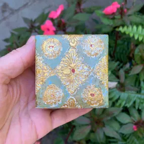 Antique Small Square Turquoise Florentine Jewelry Box