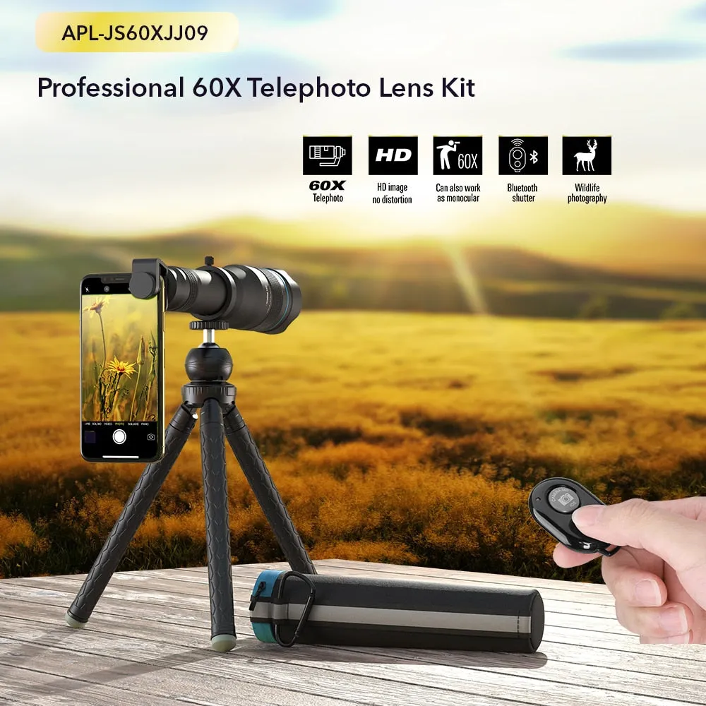 APEXEL 60X Mobile Phone Monocular Telescope Lens astronomical zoom lens extendable tripod for iPhone Samsung all Smartphones