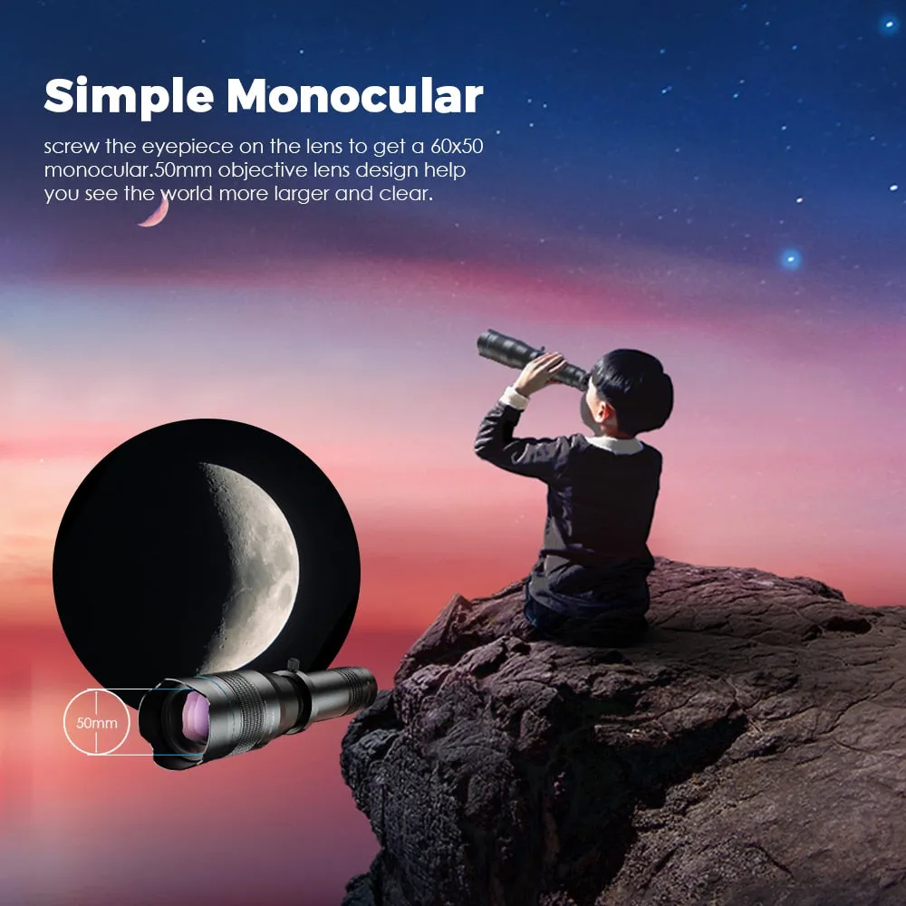 APEXEL HD 60X Telescope Lens Phone Camera Lens Super Telephoto Zoom Monocular   Extendable Tripod With Remote For All Smartphone