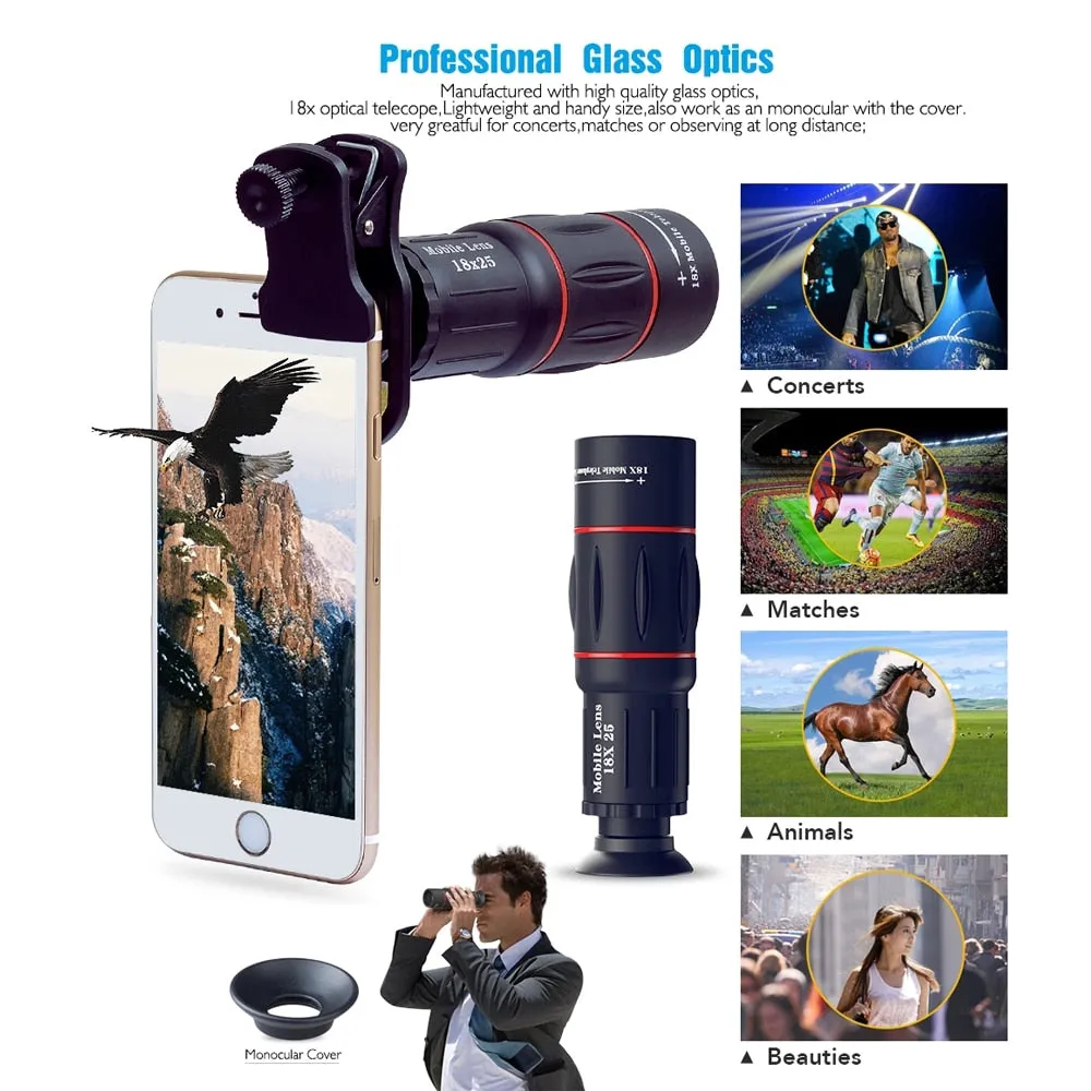 APEXEL Telescope Telephoto Lens 18X Zoom lens with Tripod Monocular Mobile Phone camera Lens for Smartphones lente para celular