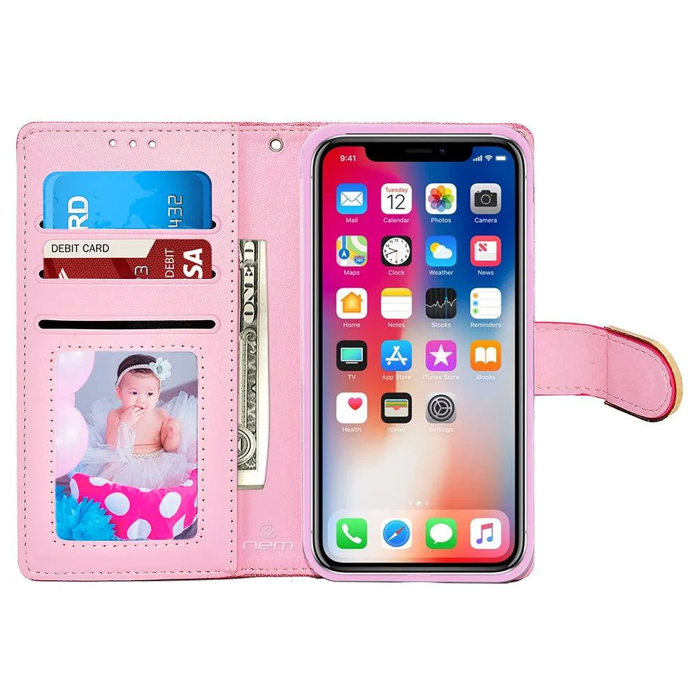 Apple iPhone X / 10 Diamond Bow Glitter Leather Wallet Case by Modes