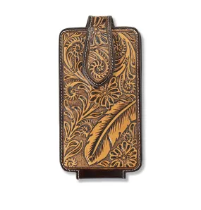 Ariat Brown Floral Feather Embossed Leather Clip on Cell Phone Case