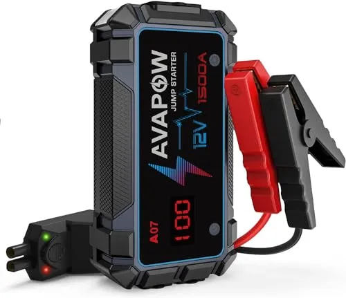 AVAPOW Jump Starter 1500A Peak Current Jumper Cables Kit for Car(Upto 12V 7L Gas/5.5L Diesel Engine) with USB Quick Charging and 400 Lumen LED Jump Starter Battery Pack