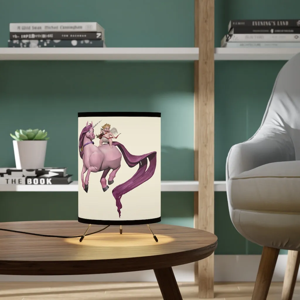 Baby Cupid with Horse Tripod Lamp with High-Res Printed Shade, US/CA plug