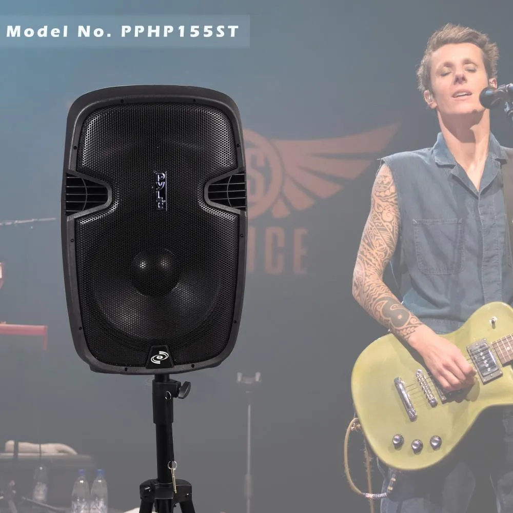 Bluetooth Active-Powered Loudspeaker Cabinet Kit - Wireless Music Streaming Pa Speaker System, Fm Stereo Radio, Usb/Sd Readers, Includes Speaker Stand, Wired Microphone (15'' Subwoofer, 1500 Watt)