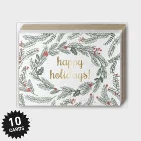 Box Set of 10 - Happy Holidays Foliage Greeting Card