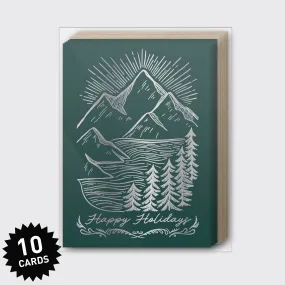 Box Set of 10- Holiday Mountainscape (Foil) Greeting Card