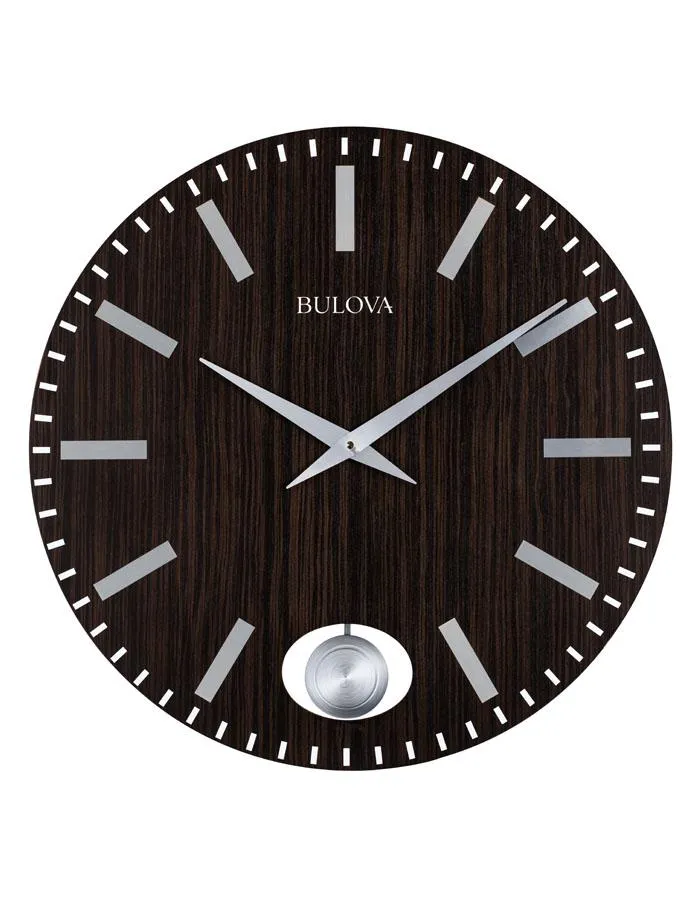 Bulova Manhattan Wall Clock - Zebra Wood Finish - Engravable Pendulum