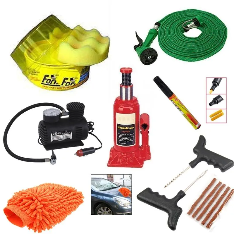 Car Combo - Hydraulic Jack   Air Compressor   Water Gun   Car Wax   Scratch Pen   Duster Glove  Tyre repair Kit