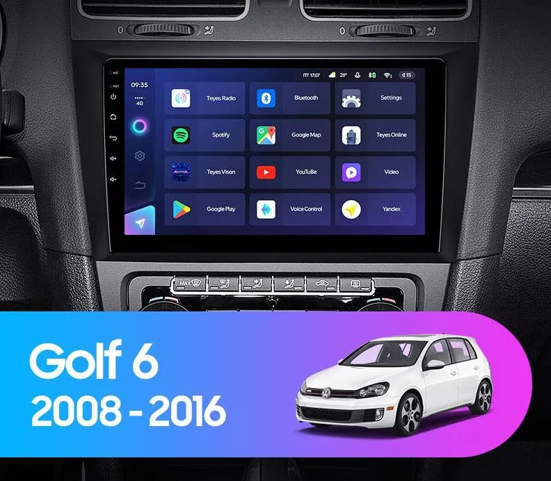 Car Dealz Elite 4G Data Model 10.2" Android 12.0 For Volkswagen Golf 6 2006 - 2018 In Dash Plus OEM Fascia