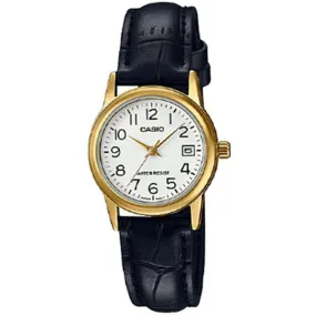 Casio LTP-V002GL-7B2 Black Leather Strap Watch for Women