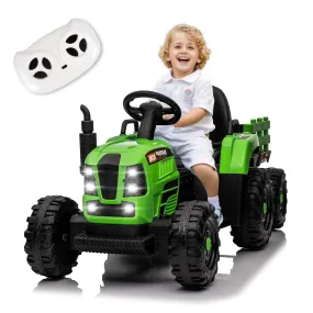 Childrens Ride on Tractor with Trailer 2 in 1 Remote Control 12V Power Wheels Tractor Kids Ride on Toys